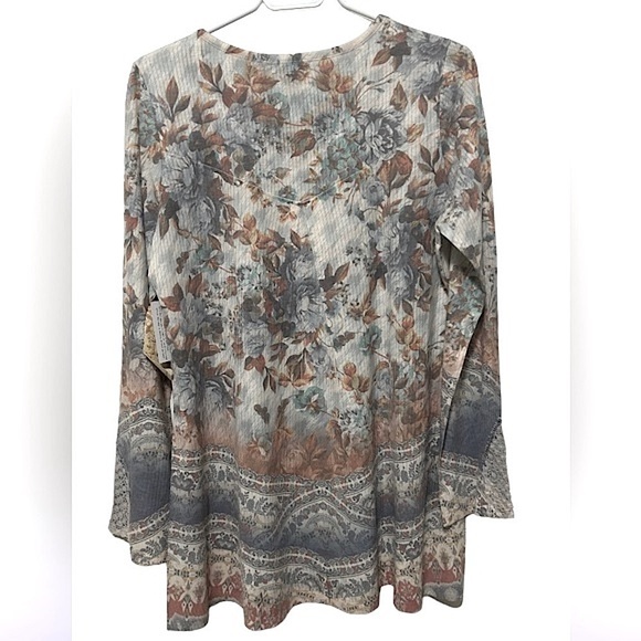 One World Live And Let Live Large Earth Tone Floral Long Sleeve Comfy Top Large - Picture 2 of 9